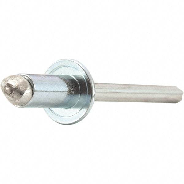 STANLEY Engineered Fastening - Size 6 Dome Head Steel Open End Blind Rivet - Steel Mandrel, 0.188" to 1/4" Grip, 3/16" Head Diam, 0.192" to 0.196" Hole Diam, 0.116" Body Diam - Benchmark Tooling