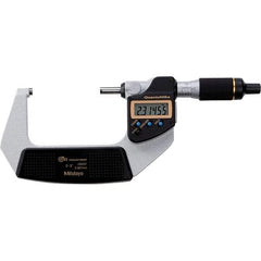 Mitutoyo - 2 to 3" Range, 0.00005" Resolution, Quantumike Throat IP65 Electronic Outside Micrometer - 0.0001" Accuracy, Ratchet Stop Thimble, Carbide-Tipped Face, SR44 Battery - Benchmark Tooling