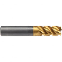 Emuge - 16mm Diam, Fine Pitch, 32mm LOC, 4 Flute Solid Carbide 2.5mm Corner Radius Roughing End Mill - TiN/TiAlN Finish, 92mm OAL, 16mm Shank Diam, Single End, Extended Reach, 45° Helix - Benchmark Tooling