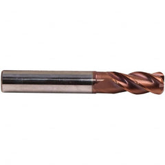 Emuge - 4mm Diam, 11mm LOC, 4 Flute Solid Carbide Roughing & Finishing End Mill - TiAlN Finish, 57mm OAL, 6mm Shank Diam, Cylindrical Shank, 38° Helix, Centercutting, Long Length - Benchmark Tooling