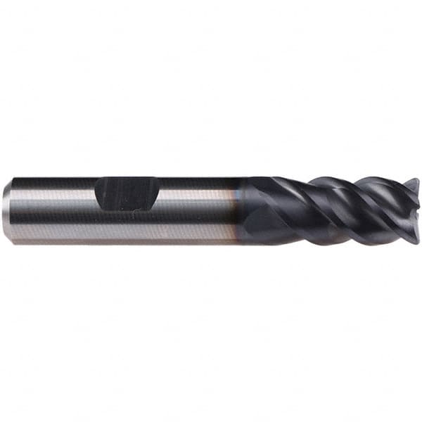 Emuge - 10mm Diam, 30mm LOC, 4 Flute Solid Carbide Roughing & Finishing End Mill - TiAlN Finish, 72mm OAL, 10mm Shank Diam, Weldon Shank, 50° Helix, Centercutting, Long Length - Benchmark Tooling