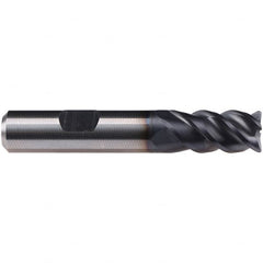 Emuge - 10mm Diam, 30mm LOC, 4 Flute Solid Carbide Roughing & Finishing End Mill - TiAlN Finish, 72mm OAL, 10mm Shank Diam, Weldon Shank, 50° Helix, Centercutting, Long Length - Benchmark Tooling