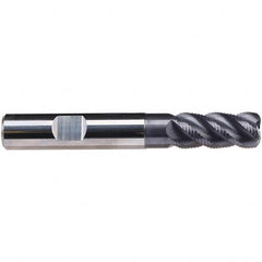 Emuge - 14mm Diam, Fine Pitch, 26mm LOC, 4 Flute Solid Carbide 1mm Corner Radius Roughing End Mill - TiAlN Finish, 83mm OAL, 14mm Shank Diam, Single End, Extended Reach, 45° Helix - Benchmark Tooling