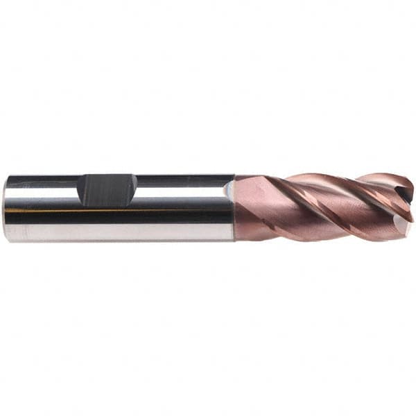 Emuge - 4mm Diam, 11mm LOC, 4 Flute Solid Carbide Roughing & Finishing End Mill - TiAlN Finish, 57mm OAL, 6mm Shank Diam, Weldon Shank, 38° Helix, Long Length - Benchmark Tooling