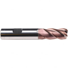 Emuge - 8mm Diam, 19mm LOC, 4 Flute Solid Carbide Roughing & Finishing End Mill - TiAlN Finish, 63mm OAL, 8mm Shank Diam, Weldon Shank, 38° Helix, Long Length - Benchmark Tooling