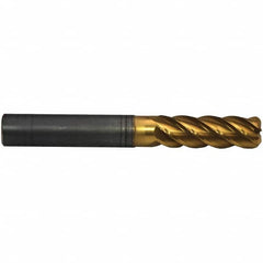 Emuge - 20mm Diam, 60mm LOC, 5 Flute Solid Carbide Roughing & Finishing End Mill - TiN/TiAlN Finish, 130mm OAL, 20mm Shank Diam, Cylindrical Shank, 42° Helix, Extra Long Length - Benchmark Tooling