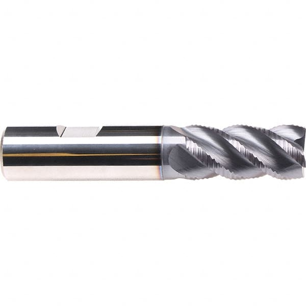 Emuge - 5/8" Diam, 1-1/4" LOC, 4 Flute Solid Carbide Roughing & Finishing End Mill - TiAlN Finish, 3-1/2" OAL, 5/8" Shank Diam, Weldon Shank, 45° Helix, Centercutting, Long Length - Benchmark Tooling