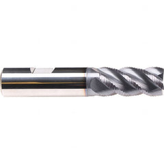 Emuge - 5/8" Diam, 1-1/4" LOC, 4 Flute Solid Carbide Roughing & Finishing End Mill - TiAlN Finish, 3-1/2" OAL, 5/8" Shank Diam, Weldon Shank, 45° Helix, Centercutting, Long Length - Benchmark Tooling