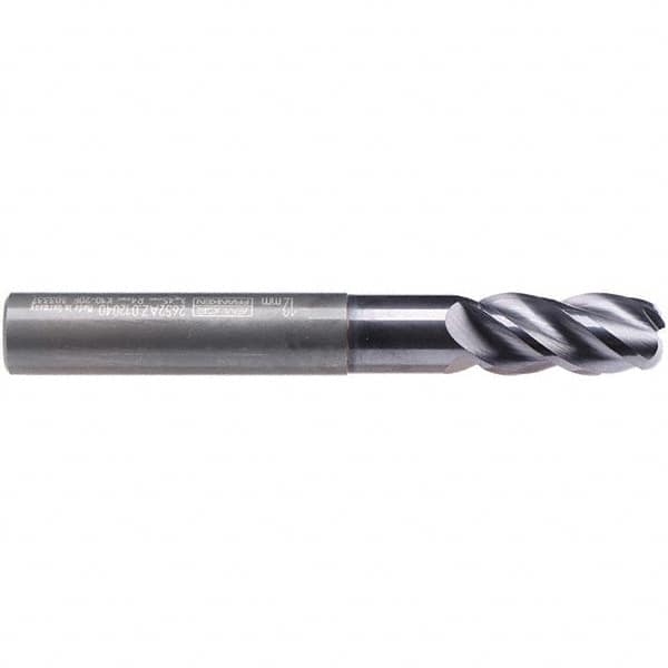 Emuge - 12mm Diam, 26mm LOC, 4 Flute Solid Carbide Roughing & Finishing End Mill - TiAlN Finish, 93mm OAL, 12mm Shank Diam, Cylindrical Shank, 40° Helix, Extra Long Length - Benchmark Tooling
