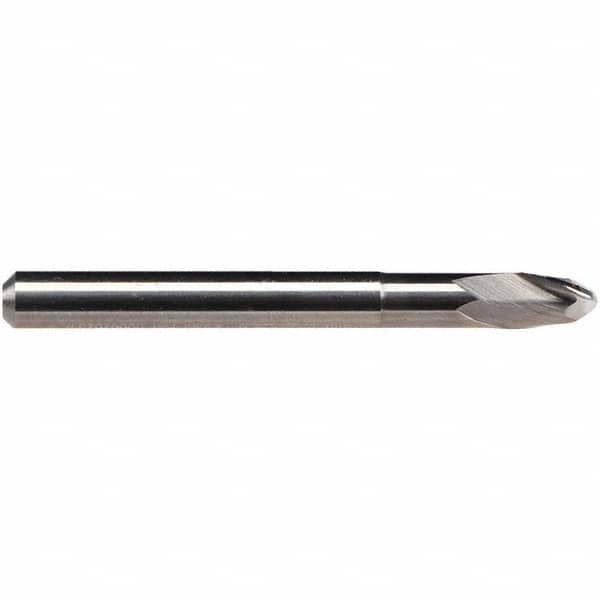 Emuge - 3/8" Diam, 5/16" LOC, 2 Flute Solid Carbide Ball End Mill - Uncoated, Single End, 2-3/4" OAL, 3/8" Shank Diam, Ball Flute - Benchmark Tooling