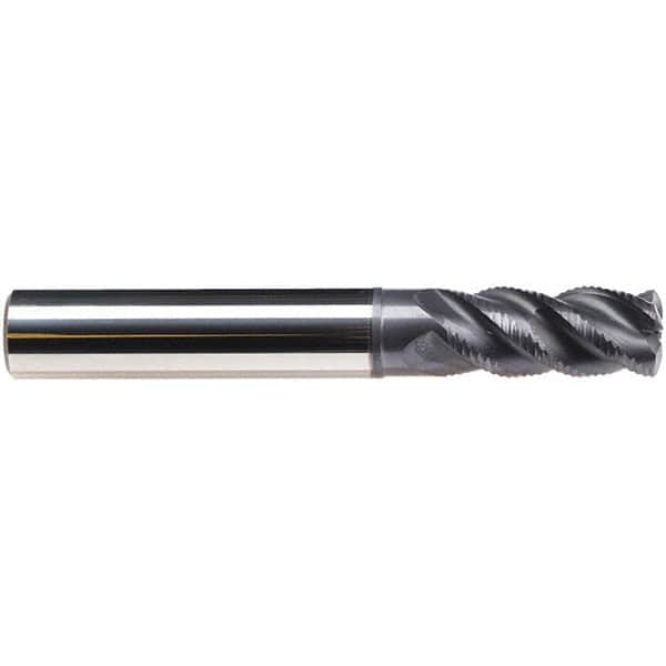 Emuge - 10mm Diam, 22mm LOC, 4 Flute Solid Carbide Roughing & Finishing End Mill - TiAlN Finish, 72mm OAL, 10mm Shank Diam, Cylindrical Shank, 45° Helix, Long Length - Benchmark Tooling
