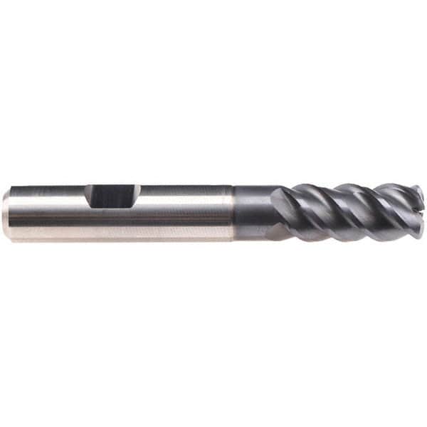 Emuge - 3mm Diam, 22mm LOC, 4 Flute Solid Carbide Roughing & Finishing End Mill - TiAlN Finish, 72mm OAL, 10mm Shank Diam, Weldon Shank, 50° Helix, Long Length - Benchmark Tooling