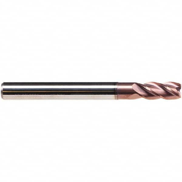 Emuge - 3mm Diam, 8mm LOC, 4 Flute Solid Carbide Roughing & Finishing End Mill - TiAlN Finish, 57mm OAL, 6mm Shank Diam, Cylindrical Shank, 38° Helix, Long Length - Benchmark Tooling