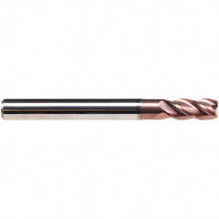 Emuge - 4mm Diam, 11mm LOC, 4 Flute Solid Carbide Roughing & Finishing End Mill - TiAlN Finish, 57mm OAL, 6mm Shank Diam, Cylindrical Shank, 38° Helix, Long Length - Benchmark Tooling