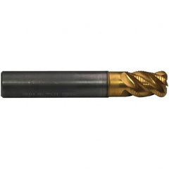 Emuge - 12mm Diam, 16mm LOC, 4 Flute Solid Carbide Roughing & Finishing End Mill - TiN/TiAlN Finish, 73mm OAL, 12mm Shank Diam, Cylindrical Shank, 45° Helix, Stub Length - Benchmark Tooling
