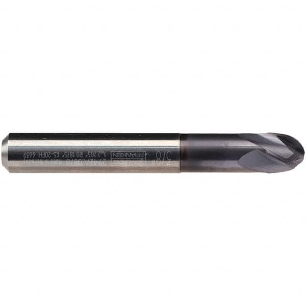 Emuge - 5/16" Diam, 9/32" LOC, 4 Flute Solid Carbide Ball End Mill - TiAlN Finish, Single End, 2-1/2" OAL, 5/16" Shank Diam, Ball Flute - Benchmark Tooling