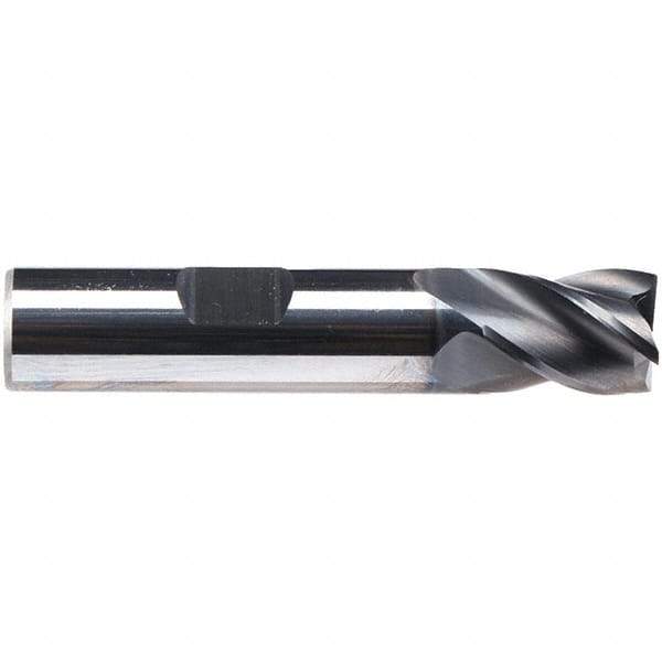 Emuge - 1/2" Diam, 5/8" LOC, 4 Flute Solid Carbide Roughing & Finishing End Mill - CrN Finish, 2-1/2" OAL, 1/2" Shank Diam, Weldon Shank, 38° Helix, Centercutting, Stub Length - Benchmark Tooling