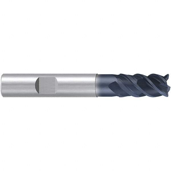 Emuge - 6mm Diam, 20mm LOC, 4 Flute Solid Carbide Roughing & Finishing End Mill - TiAlN Finish, 57mm OAL, 6mm Shank Diam, Weldon Shank, 50° Helix, Centercutting, Long Length - Benchmark Tooling