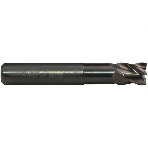 Emuge - 1/2" Diam, 5/8" LOC, 4 Flute Solid Carbide Roughing & Finishing End Mill - CrN Finish, 3-1/4" OAL, 1/2" Shank Diam, Cylindrical Shank, 40° Helix, Long Length - Benchmark Tooling