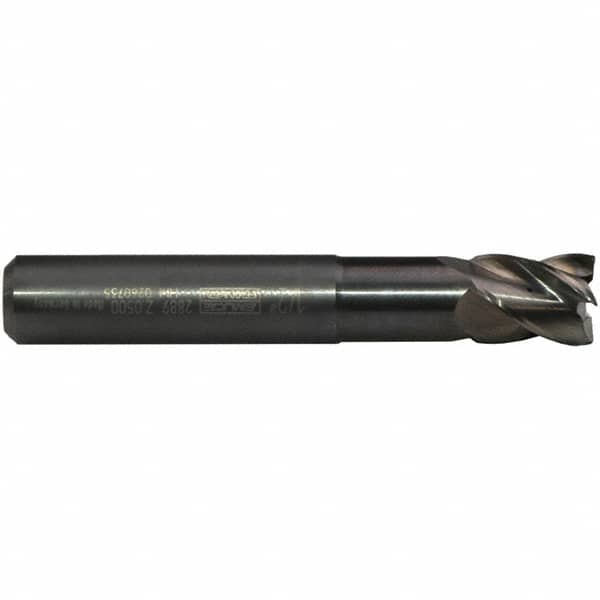 Emuge - 1" Diam, 1-1/4" LOC, 4 Flute Solid Carbide Roughing & Finishing End Mill - Uncoated, 5" OAL, 1" Shank Diam, Cylindrical Shank, 40° Helix, Long Length - Benchmark Tooling