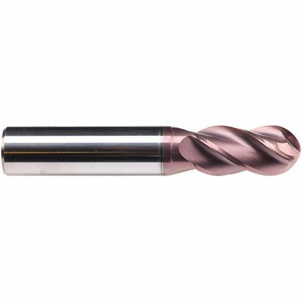 Emuge - 16mm Diam, 32mm LOC, 4 Flute Solid Carbide Ball End Mill - TiAlN Finish, Single End, 92mm OAL, 16mm Shank Diam, Ball Flute - Benchmark Tooling