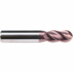 Emuge - 16mm Diam, 32mm LOC, 4 Flute Solid Carbide Ball End Mill - TiAlN Finish, Single End, 92mm OAL, 16mm Shank Diam, Ball Flute - Benchmark Tooling