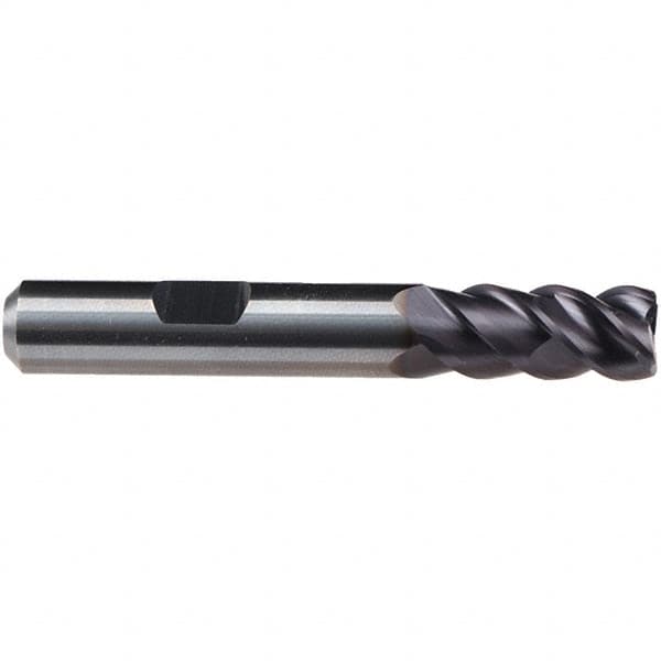 Emuge - 8mm Diam, 19mm LOC, 4 Flute Solid Carbide Roughing & Finishing End Mill - TiAlN Finish, 63mm OAL, 8mm Shank Diam, Weldon Shank, 50° Helix, Centercutting, Long Length - Benchmark Tooling