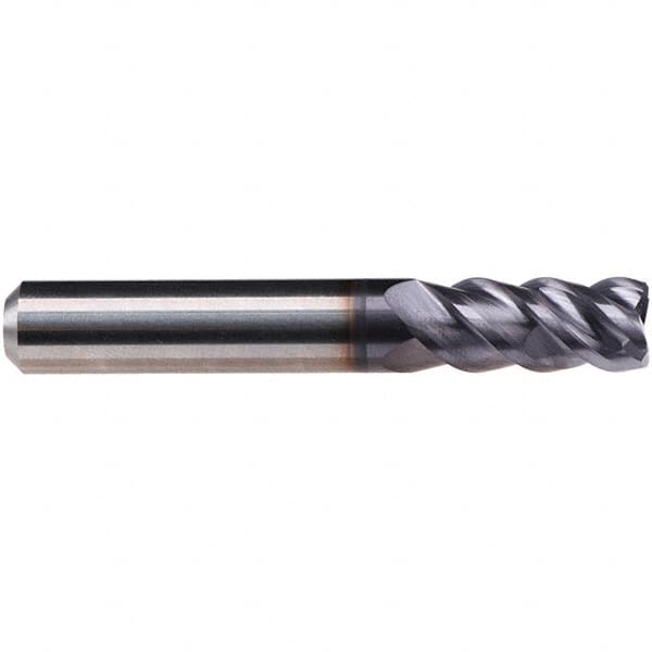 Emuge - 5/16" Diam, 3/4" LOC, 4 Flute Solid Carbide Roughing & Finishing End Mill - TiAlN Finish, 2-1/2" OAL, 5/16" Shank Diam, Cylindrical Shank, 50° Helix, Centercutting, Long Length - Benchmark Tooling