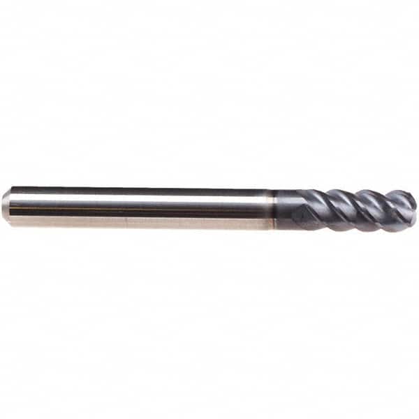 Emuge - 5mm Diam, 32mm LOC, 4 Flute Solid Carbide Roughing & Finishing End Mill - TiAlN Finish, 92mm OAL, 16mm Shank Diam, Cylindrical Shank, 50° Helix, Long Length - Benchmark Tooling