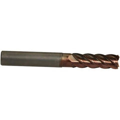 Emuge - 16mm Diam, 48mm LOC, 5 Flute Solid Carbide Roughing & Finishing End Mill - TiAlN Finish, 112mm OAL, 16mm Shank Diam, Cylindrical Shank, 42° Helix, Centercutting, Extra Long Length - Benchmark Tooling