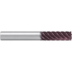 Emuge - 8mm Diam, 24mm LOC, 6 Flute Solid Carbide Roughing & Finishing End Mill - TiAlN Finish, 68mm OAL, 8mm Shank Diam, Cylindrical Shank, 38° Helix, Extra Long Length - Benchmark Tooling