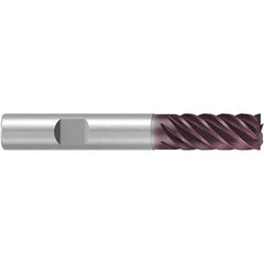 Emuge - 10mm Diam, 22mm LOC, 6 Flute Solid Carbide Roughing & Finishing End Mill - TiAlN Finish, 72mm OAL, 10mm Shank Diam, Weldon Shank, 38° Helix, Long Length - Benchmark Tooling