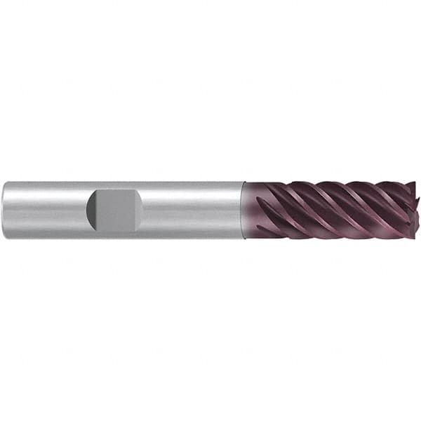 Emuge - 16mm Diam, 32mm LOC, 6 Flute Solid Carbide Roughing & Finishing End Mill - TiAlN Finish, 92mm OAL, 16mm Shank Diam, Weldon Shank, 38° Helix, Long Length - Benchmark Tooling