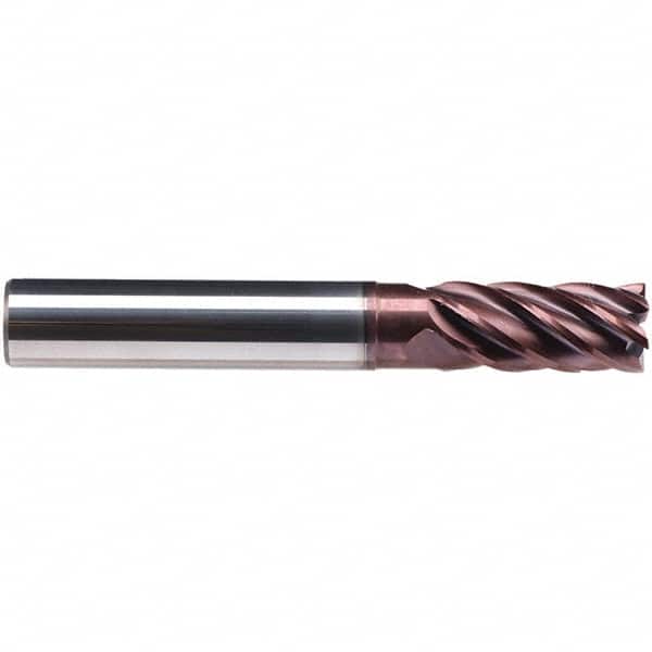 Emuge - 10mm Diam, 22mm LOC, 6 Flute Solid Carbide Roughing & Finishing End Mill - TiAlN Finish, 72mm OAL, 10mm Shank Diam, Cylindrical Shank, 38° Helix, Long Length - Benchmark Tooling