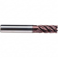 Emuge - 10mm Diam, 22mm LOC, 6 Flute Solid Carbide Roughing & Finishing End Mill - TiAlN Finish, 72mm OAL, 10mm Shank Diam, Cylindrical Shank, 38° Helix, Long Length - Benchmark Tooling