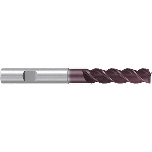Emuge - 8mm Diam, 24mm LOC, 3 Flute Solid Carbide Roughing & Finishing End Mill - TiAlN Finish, 68mm OAL, 8mm Shank Diam, Weldon Shank, 38° Helix, Centercutting, Extra Long Length - Benchmark Tooling