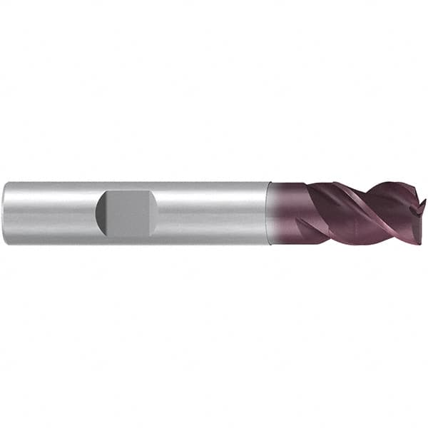 Emuge - 9.7mm Diam, 11mm LOC, 3 Flute Solid Carbide Roughing & Finishing End Mill - TiAlN Finish, 66mm OAL, 10mm Shank Diam, Weldon Shank, 38° Helix, Centercutting, Stub Length - Benchmark Tooling