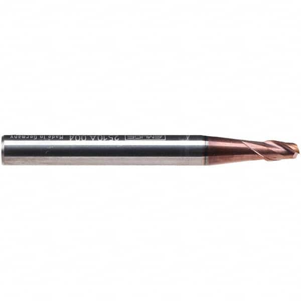 Emuge - 7mm Diam, 8mm LOC, 2 Flute Solid Carbide Roughing & Finishing End Mill - TiAlN Finish, 58mm OAL, 8mm Shank Diam, Cylindrical Shank, 38° Helix, Centercutting, Stub Length - Benchmark Tooling
