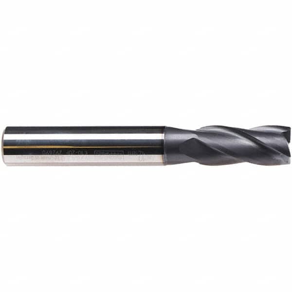 Emuge - 8mm Diam, 19mm LOC, 4 Flute Solid Carbide Roughing & Finishing End Mill - TiAlN Finish, 63mm OAL, 8mm Shank Diam, Cylindrical Shank, 38° Helix, Long Length - Benchmark Tooling