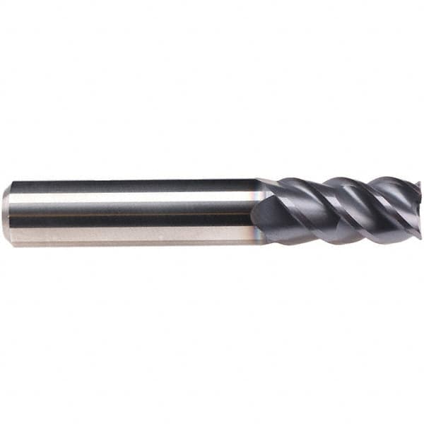 Emuge - 5mm Diam, 13mm LOC, 4 Flute Solid Carbide Roughing & Finishing End Mill - TiAlN Finish, 57mm OAL, 6mm Shank Diam, Cylindrical Shank, 50° Helix, Centercutting, Long Length - Benchmark Tooling