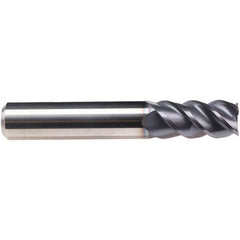 Emuge - 5mm Diam, 13mm LOC, 4 Flute Solid Carbide Roughing & Finishing End Mill - TiAlN Finish, 57mm OAL, 6mm Shank Diam, Cylindrical Shank, 50° Helix, Centercutting, Long Length - Benchmark Tooling