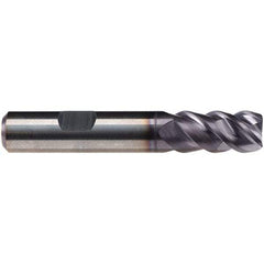 Emuge - 3/8" Diam, 7/8" LOC, 4 Flute Solid Carbide Roughing & Finishing End Mill - TiAlN Finish, 2-1/2" OAL, 3/8" Shank Diam, Weldon Shank, 50° Helix, Centercutting, Long Length - Benchmark Tooling