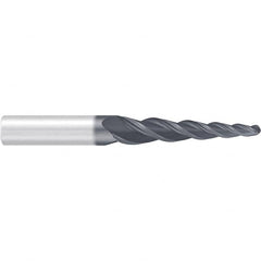 Emuge - 4° Taper Angle per Side, 2mm Small End Diam, 87mm LOC, Solid Carbide 3 Flute Tapered Ball End Mill - AlCr Finish, 150mm OAL, 16mm Shank Diam, Spiral Flute, 36° Helix - Benchmark Tooling
