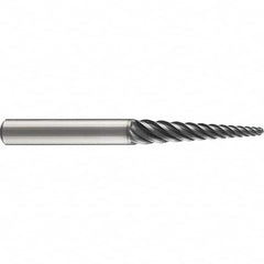 Emuge - 4° Taper Angle per Side, 2mm Small End Diam, 87mm LOC, Solid Carbide 6 Flute Tapered Ball End Mill - AlCr Finish, 150mm OAL, 16mm Shank Diam, Spiral Flute, 38° Helix - Benchmark Tooling