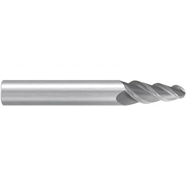 Emuge - 17.5° Taper Angle per Side, 3.26mm Small End Diam, 8mm LOC, Solid Carbide 3 Flute Tapered Ball End Mill - 57mm OAL, 6mm Shank Diam, Spiral Flute, 45° Helix - Benchmark Tooling