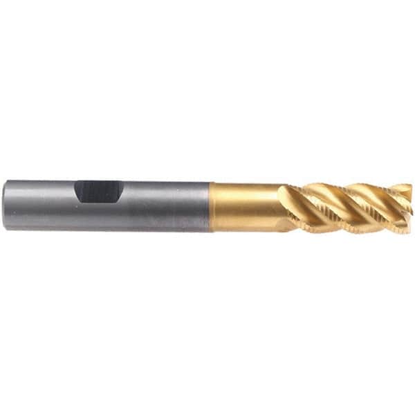 Emuge - 16mm Diam, Fine Pitch, 32mm LOC, 4 Flute Solid Carbide 45° Corner Chamfer Roughing End Mill - TiN/TiAlN Finish, 108mm OAL, 16mm Shank Diam, Single End, Extended Reach, 45° Helix - Benchmark Tooling