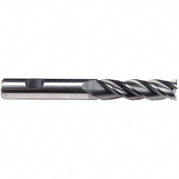 Emuge - 1" Diam, 2-1/4" LOC, 4 Flute Solid Carbide Roughing & Finishing End Mill - CrN Finish, 5" OAL, 1" Shank Diam, Weldon Shank, 38° Helix, Centercutting, Stub Length - Benchmark Tooling