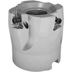 Seco - 9 Inserts, 63mm Cut Diam, 27mm Arbor Diam, 8mm Max Depth of Cut, Indexable Square-Shoulder Face Mill - 90° Lead Angle, 40mm High, LOEX08.. Insert Compatibility, Through Coolant, Series 220.94-08 - Benchmark Tooling