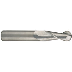 ‎1/2″ Dia. × 1/2″ Shank × 1-1/4″ DOC × 3-1/4″ OAL, Carbide Uncoated, Spiral , 2 Flute, 35° Helix, Ballnose End Mill - Exact Industrial Supply