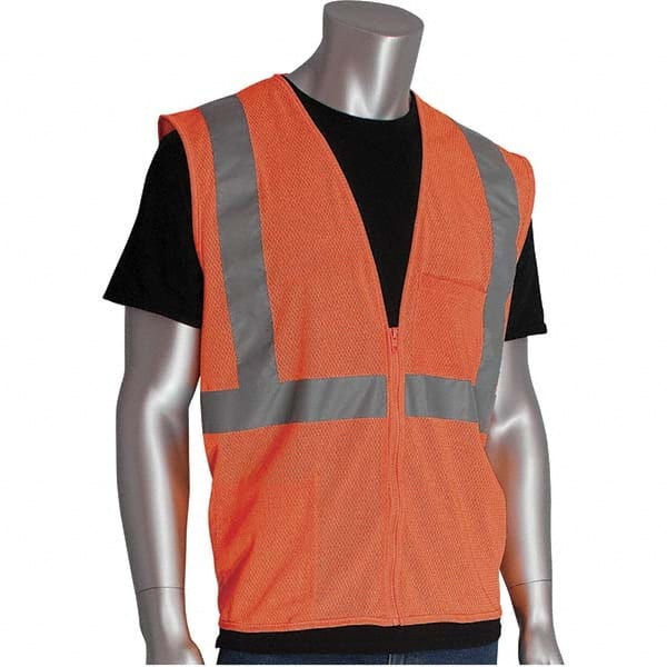 High Visibility Vest: Medium Orange, Zipper Closure, 2 Pocket